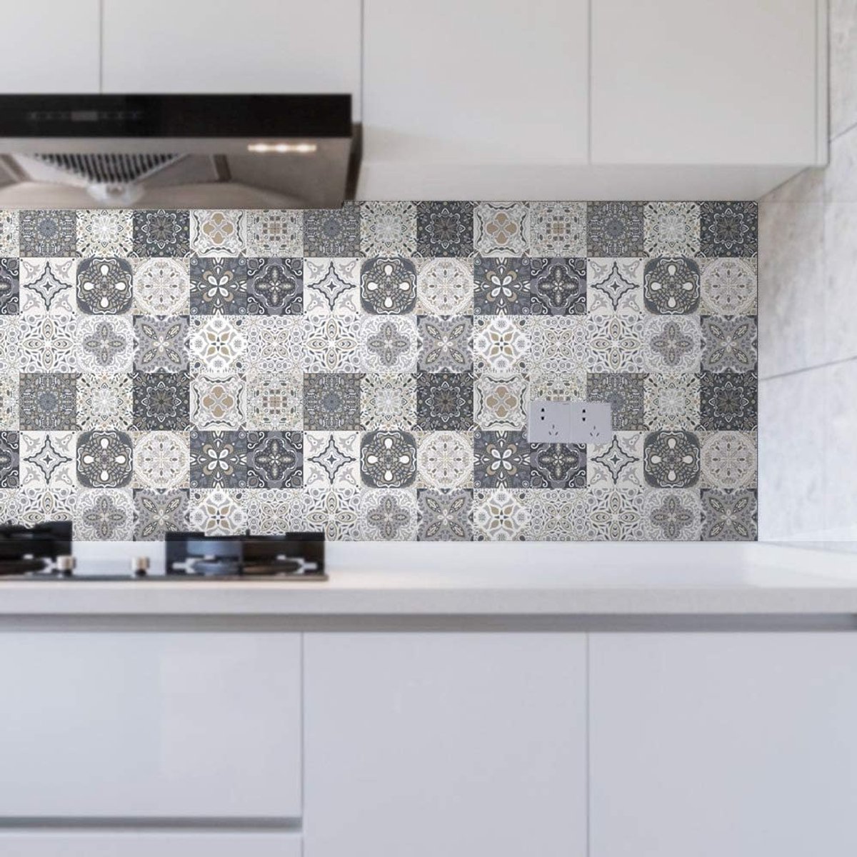 24 Pieces PVC Mosaic Tile Sticker - 10x10 cm - Adhesive Tiles - Moroccan Wall Tile - Waterproof Wallpaper - Decorative Film Furniture Film - Self-Adhesive Tiles - for Kitchen, Cabinet, Furniture, Table - Decorative Sticker Tiles - Adhesive Film Tile Stick - Image 4