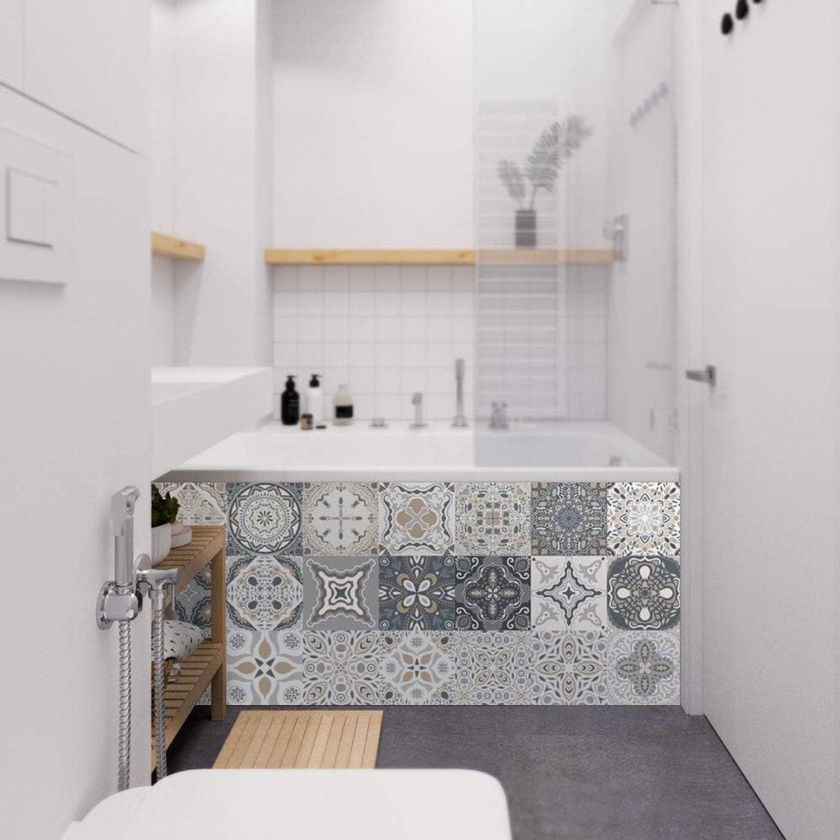 24 Pieces PVC Mosaic Tile Sticker - 10x10 cm - Adhesive Tiles - Moroccan Wall Tile - Waterproof Wallpaper - Decorative Film Furniture Film - Self-Adhesive Tiles - for Kitchen, Cabinet, Furniture, Table - Decorative Sticker Tiles - Adhesive Film Tile Stick - Image 5