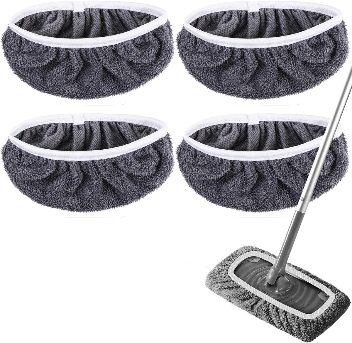 4 Pack Reusable Microfiber Cloths - Suitable for Efficient Sweeping Cleaning - Suitable for Swiffer Sweeper - Wet & Dry Cleaning Cloths - Mop Head Replacement - Washable Refills - for Household Floors - 25 x 11.5 cm - Grey - Image 1