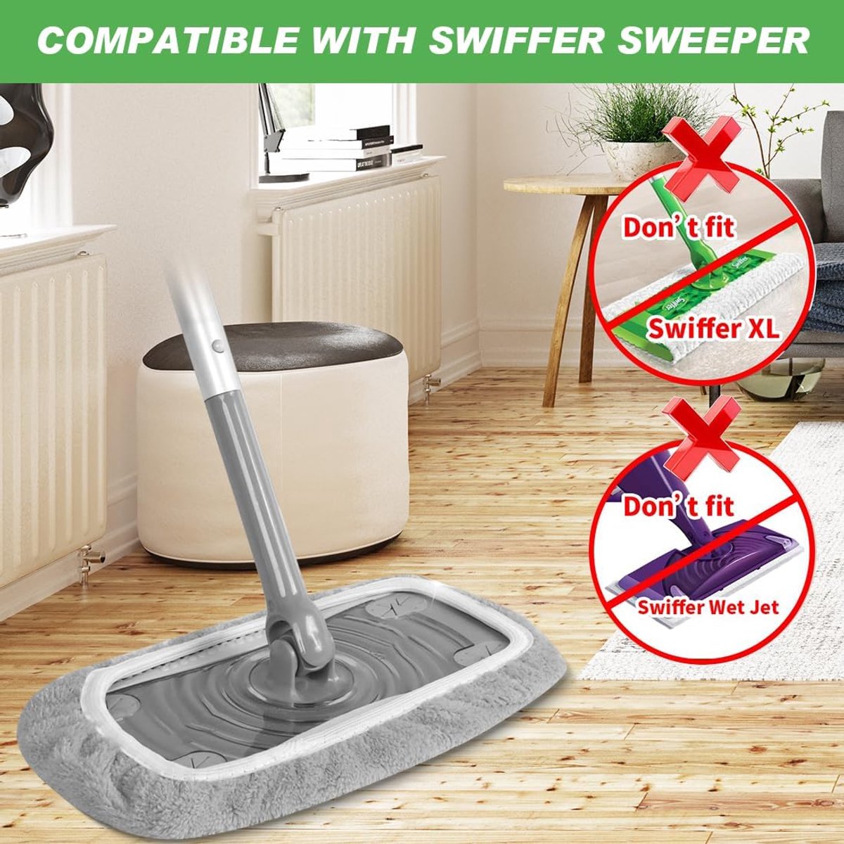 4 Pack Reusable Microfiber Cloths - Suitable for Efficient Sweeping Cleaning - Suitable for Swiffer Sweeper - Wet & Dry Cleaning Cloths - Mop Head Replacement - Washable Refills - for Household Floors - 25 x 11.5 cm - Grey - Image 6