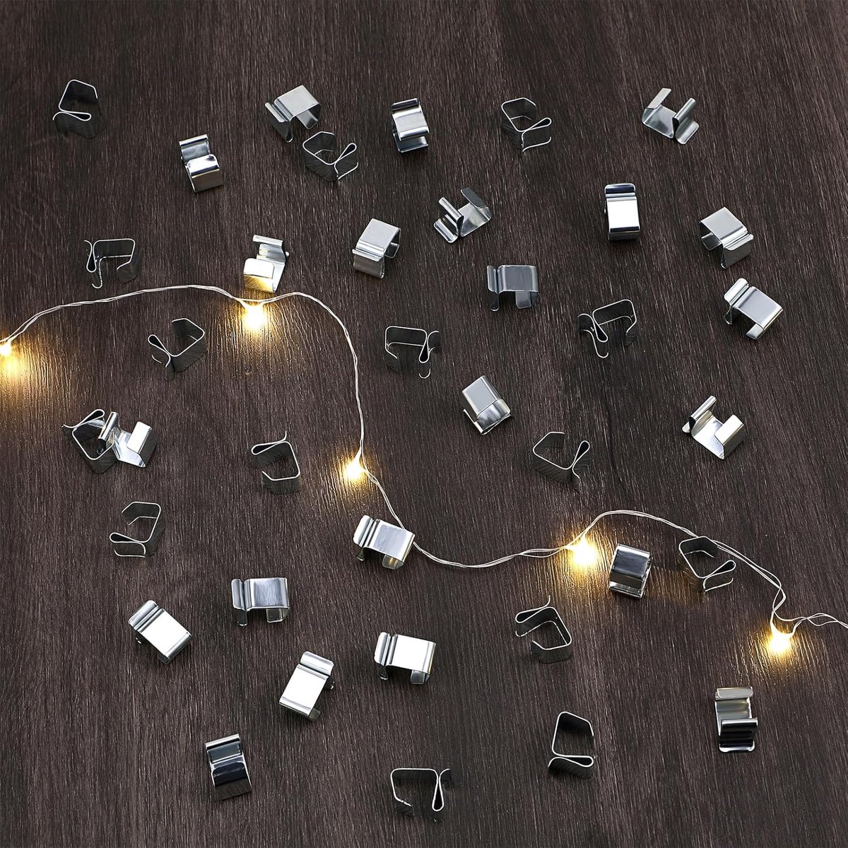 50 pieces - Christmas Lighting Gutter Hooks - Light Hose Clamps - Christmas Lighting Clips - Weatherproof Metal Gutter Clamp - Festive Lighting Clamps - Cable Clips - Christmas Decoration Hooks - for Christmas and Halloween Seasonal Cord - Silver - 20*14 - Image 3
