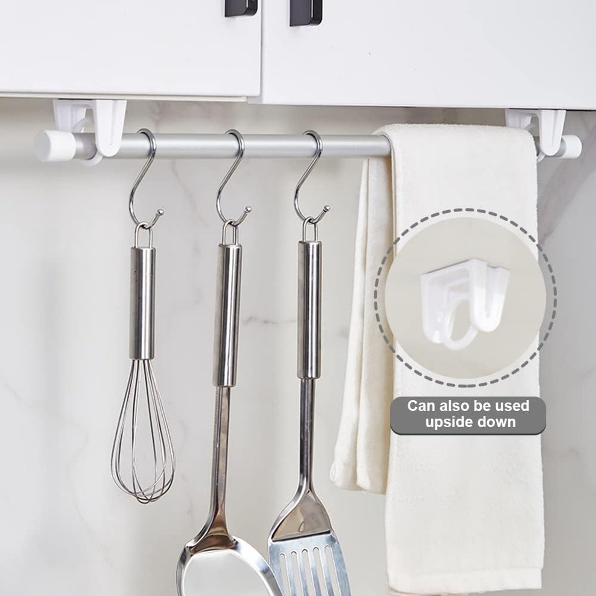 8 pieces - Curtain Rod Bracket - self-adhesive curtain rod holder - 360 degree rotatable mounting brackets - for curtain rods - no drilling required - for bathroom, bedroom, kitchen, hotel - white - 4*5 cm - Image 4