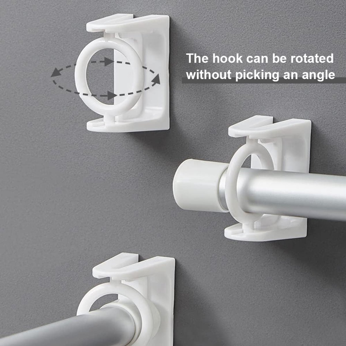 8 pieces - Curtain Rod Bracket - self-adhesive curtain rod holder - 360 degree rotatable mounting brackets - for curtain rods - no drilling required - for bathroom, bedroom, kitchen, hotel - white - 4*5 cm - Image 5