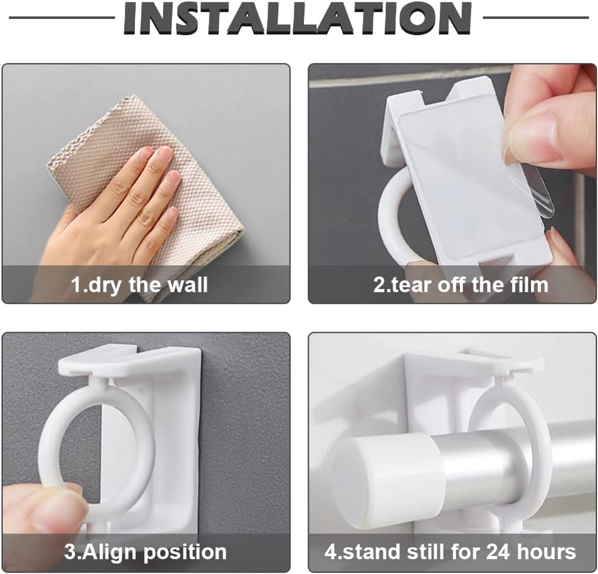 8 pieces - Curtain Rod Bracket - self-adhesive curtain rod holder - 360 degree rotatable mounting brackets - for curtain rods - no drilling required - for bathroom, bedroom, kitchen, hotel - white - 4*5 cm - Image 6