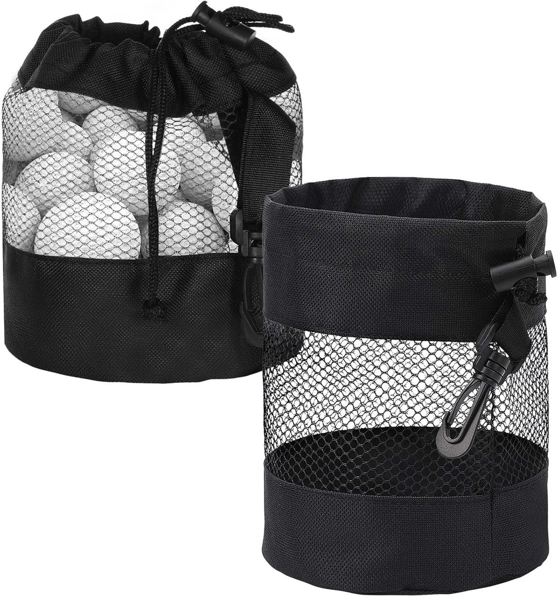 pieces - 14*14*16.5 cm - golf ball storage bag - golf bag - nylon mesh ball bag - with drawstring - golf ball sack - golf storage - mesh bags for golf accessories - black - Image 1
