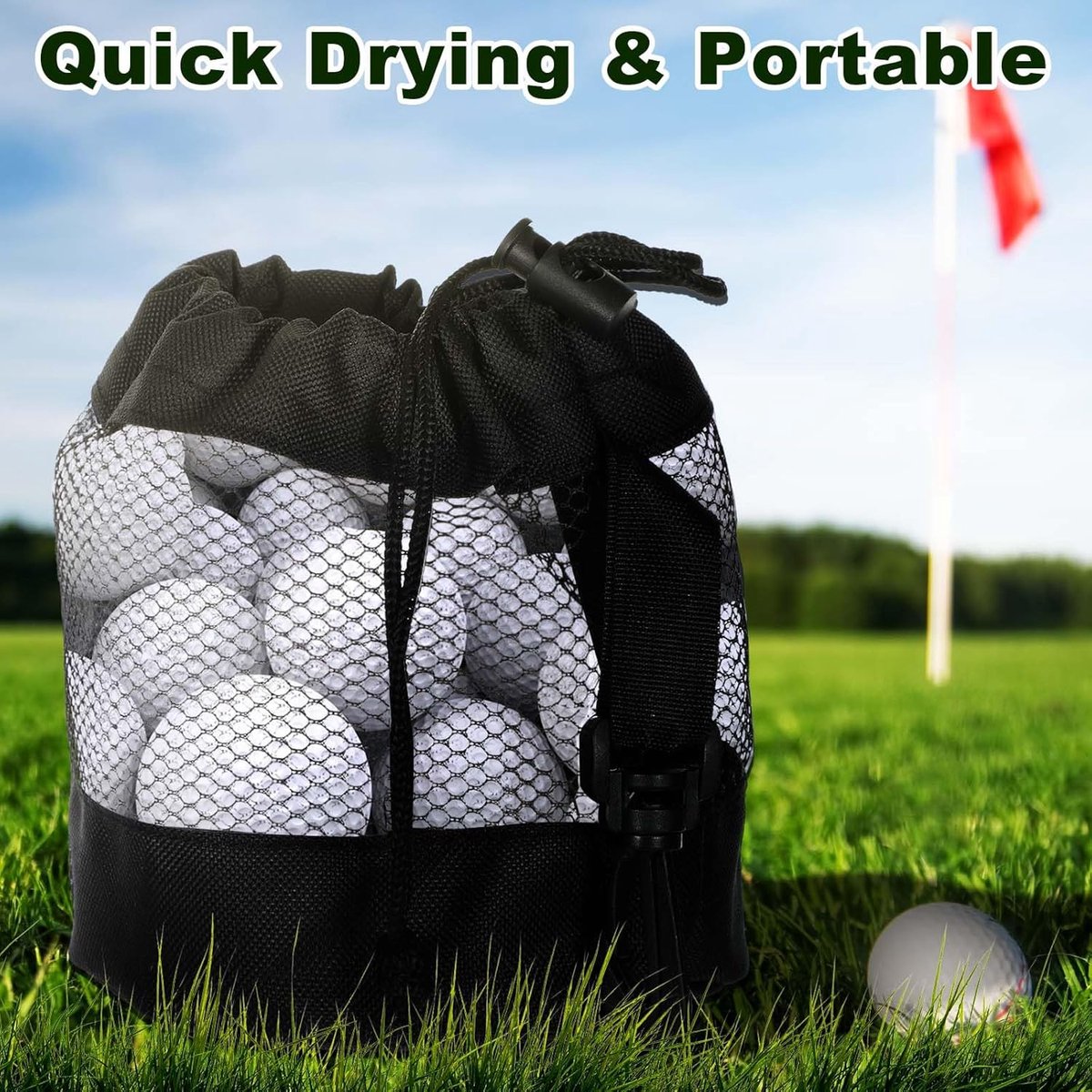 pieces - 14*14*16.5 cm - golf ball storage bag - golf bag - nylon mesh ball bag - with drawstring - golf ball sack - golf storage - mesh bags for golf accessories - black - Image 2