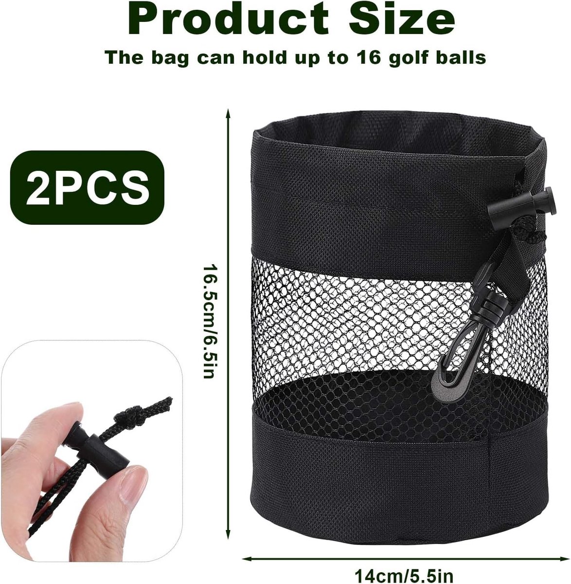 pieces - 14*14*16.5 cm - golf ball storage bag - golf bag - nylon mesh ball bag - with drawstring - golf ball sack - golf storage - mesh bags for golf accessories - black - Image 5