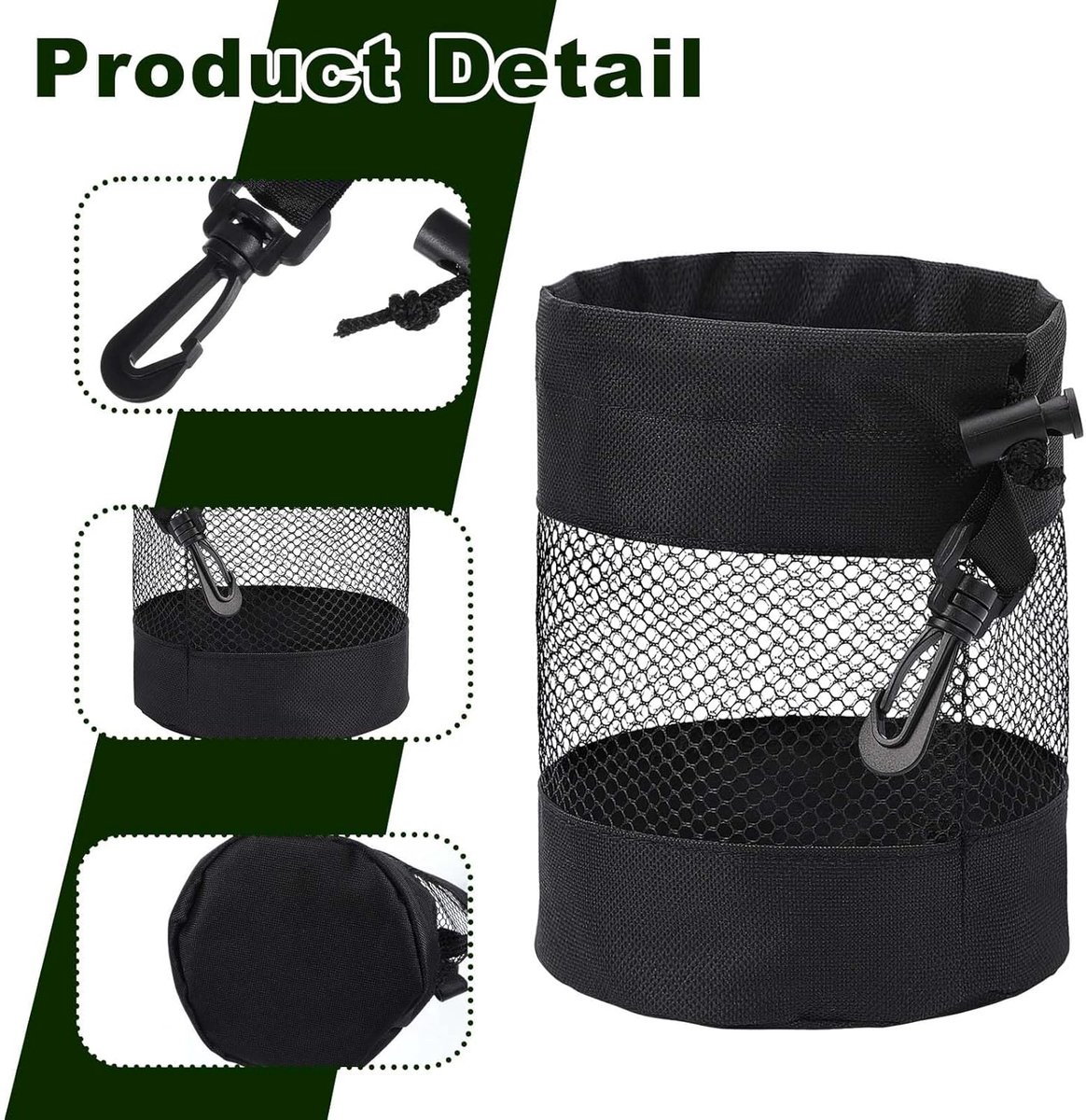 pieces - 14*14*16.5 cm - golf ball storage bag - golf bag - nylon mesh ball bag - with drawstring - golf ball sack - golf storage - mesh bags for golf accessories - black - Image 6