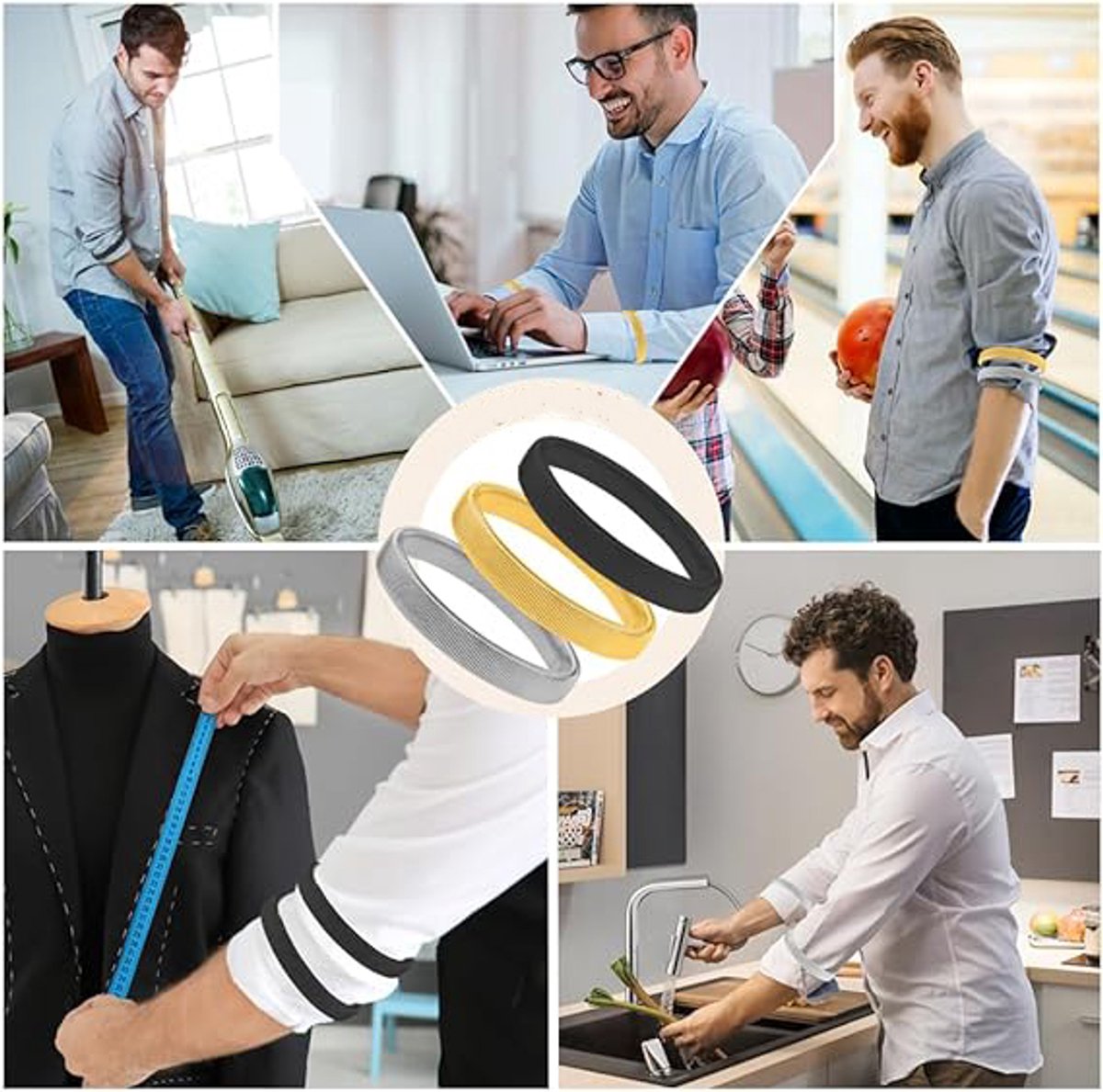 Sleeve Holder - 3 Pairs - Sleeve Holder - Sleeve Holders for Women and Men - Classic - Elastic - Women and Men - Sleeve Holders - Unisex Elastic Bracelets - Metal Sleeve Holders - Anti-Slip Bracelet - Image 2