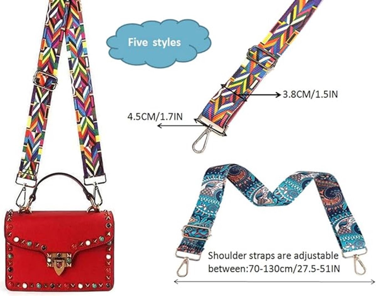 Bag Strap - 4-Piece Shoulder Strap - Adjustable Bag Strap - Bagstrap - Bag Strap - Colorful Ethnic Style Strap - shoulder strap for bag - Shoulder Strap - bag strap bag strap - Front Shoulder Strap Handbag Canvas Bags DIY Accessories Unisex - Image 4