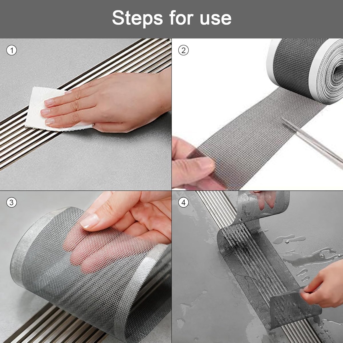12cm*4m - Floor drain stickers - Hair catcher stickers - Shower filter - Self-adhesive filter - Drainage filter stickers - Anti-blocking mesh stickers - with sticker scraper - prevents blockages in kitchens and bathrooms - black - Image 3