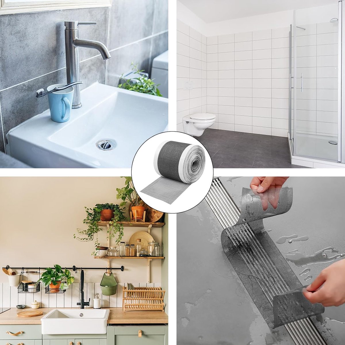 12cm*4m - Floor drain stickers - Hair catcher stickers - Shower filter - Self-adhesive filter - Drainage filter stickers - Anti-blocking mesh stickers - with sticker scraper - prevents blockages in kitchens and bathrooms - black - Image 4
