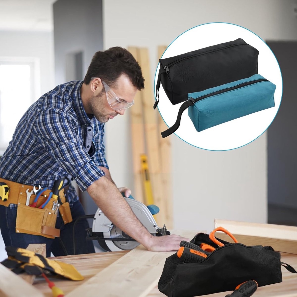 2 pieces - 30*10*10cm and 25*8*8.5 cm - Tool bag - small tool bags - waterproof tool bags - sturdy small tool bag - for carpenter, tools and power tools - black and blue - Image 3