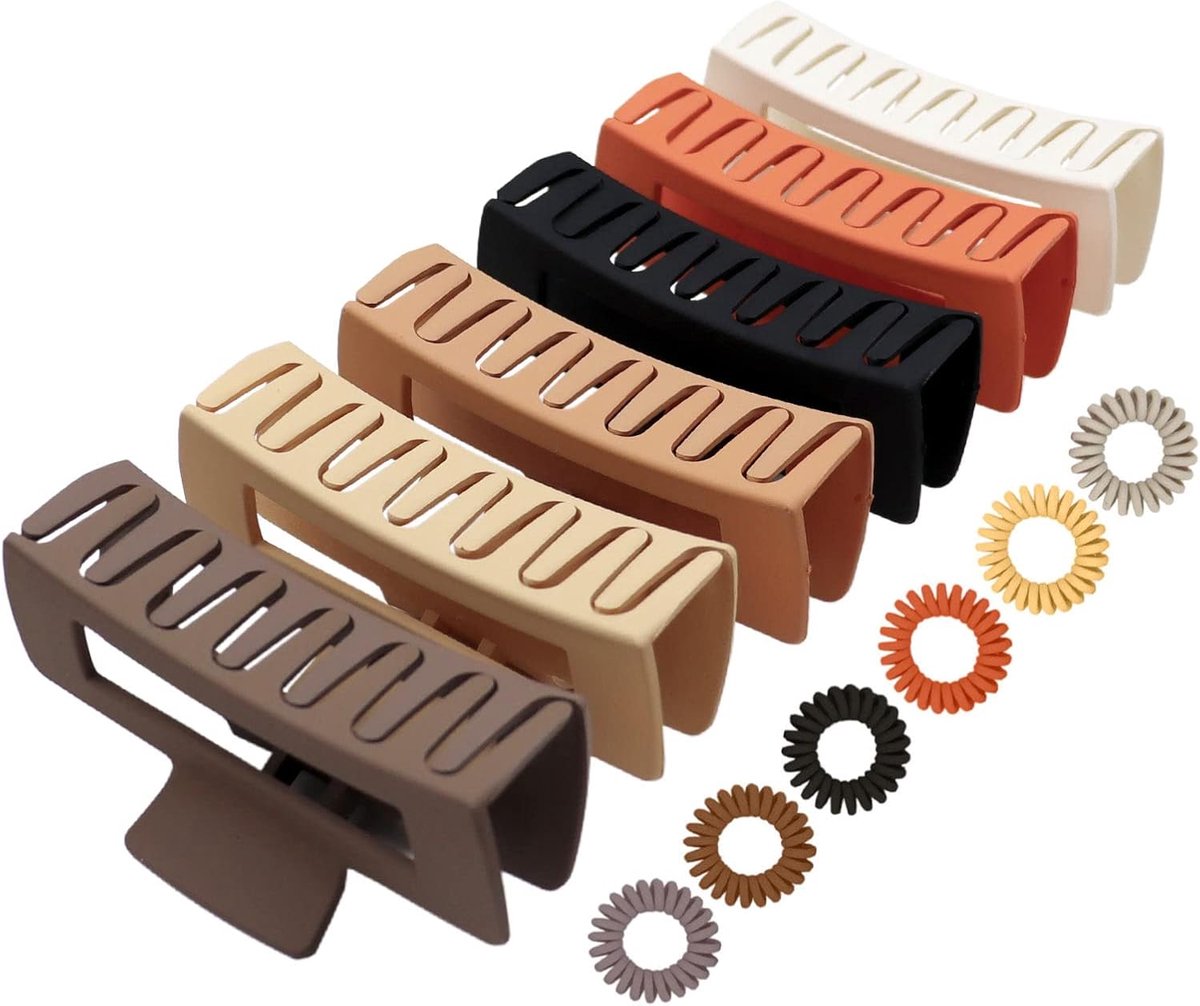 Set of 6 large hair clips for women - hair clips - banana clips - hair clamps - for adults - rectangular hair clips - large - six different colors - B - Image 1