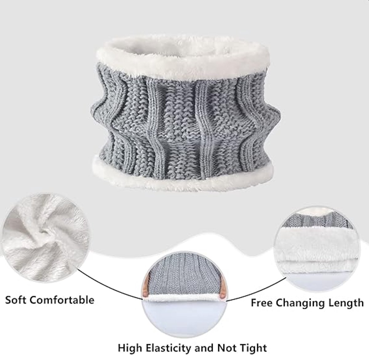 Hat with pompom, scarf and gloves - Three-piece Winter set - knitted fabrics - Warm Baggy Ski Hat - Winter Hat - Neck Warmer - Gloves - Touchscreen Gloves - for Outdoor play, skiing, motorcycling, windproof - for Men, Women - Grey - Image 5