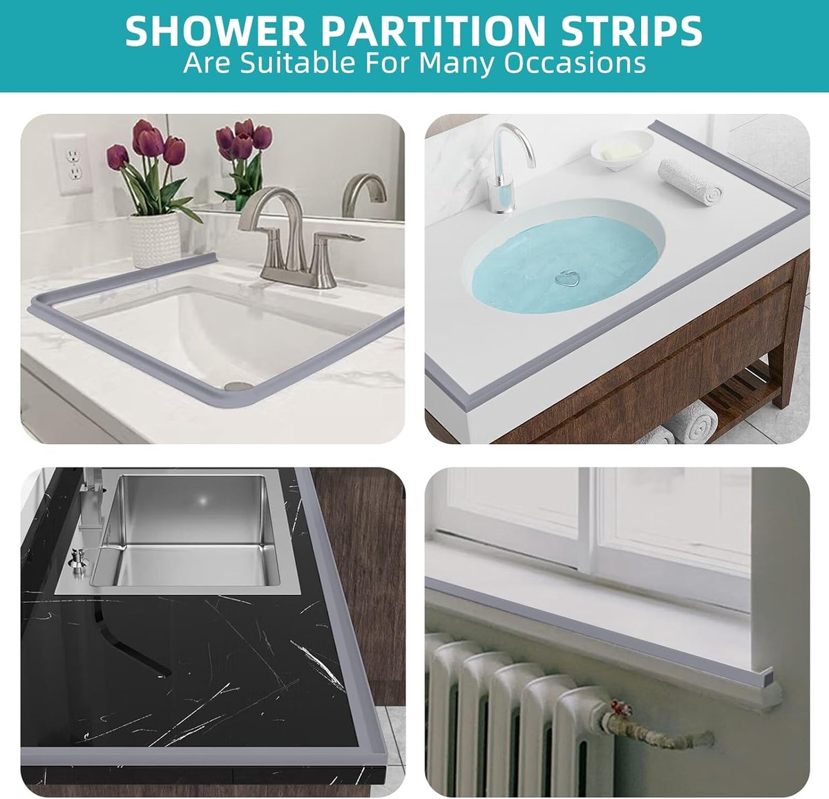 200*2*1.2 cm - Water-repellent strip - shower threshold - bendable waterproof strip - shower seal - kitchen accessories - bathroom accessories - for glass walls, shower floors, kitchen countertops - grey - Image 4