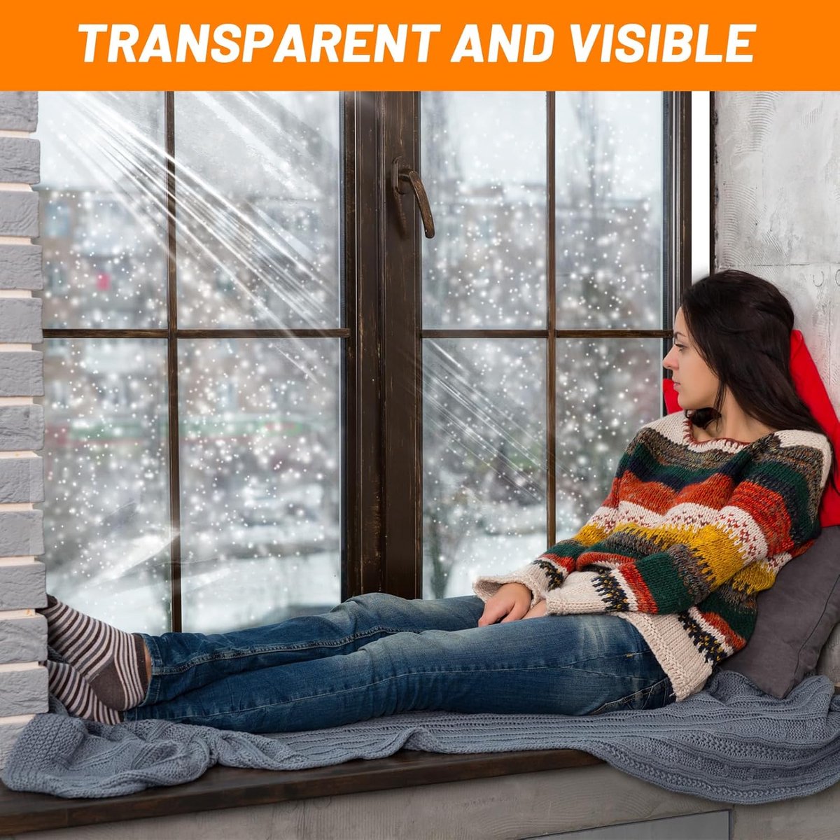 Window Film - Thermal Insulation for Windows - Window Film Insulation Sealing Set - Winter Window Insulation Set - Window Insulation Film - Winter Insulation Window Covering Set - Self-Adhesive - with Velcro - for windows and skylights - transparent - 120 - Image 3