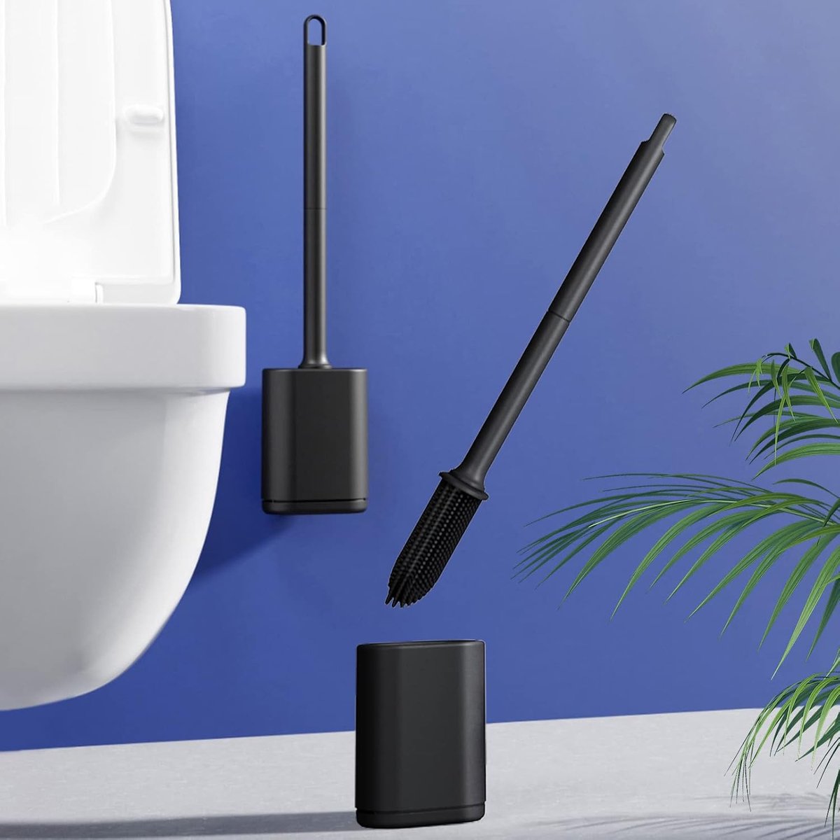 Toilet brush and holder set - Toilet brush - Deep cleaning - Silicone toilet brush - Flexible toilet brush head - Wall mounting - Freestanding toilet brush holder - Black - Image 3