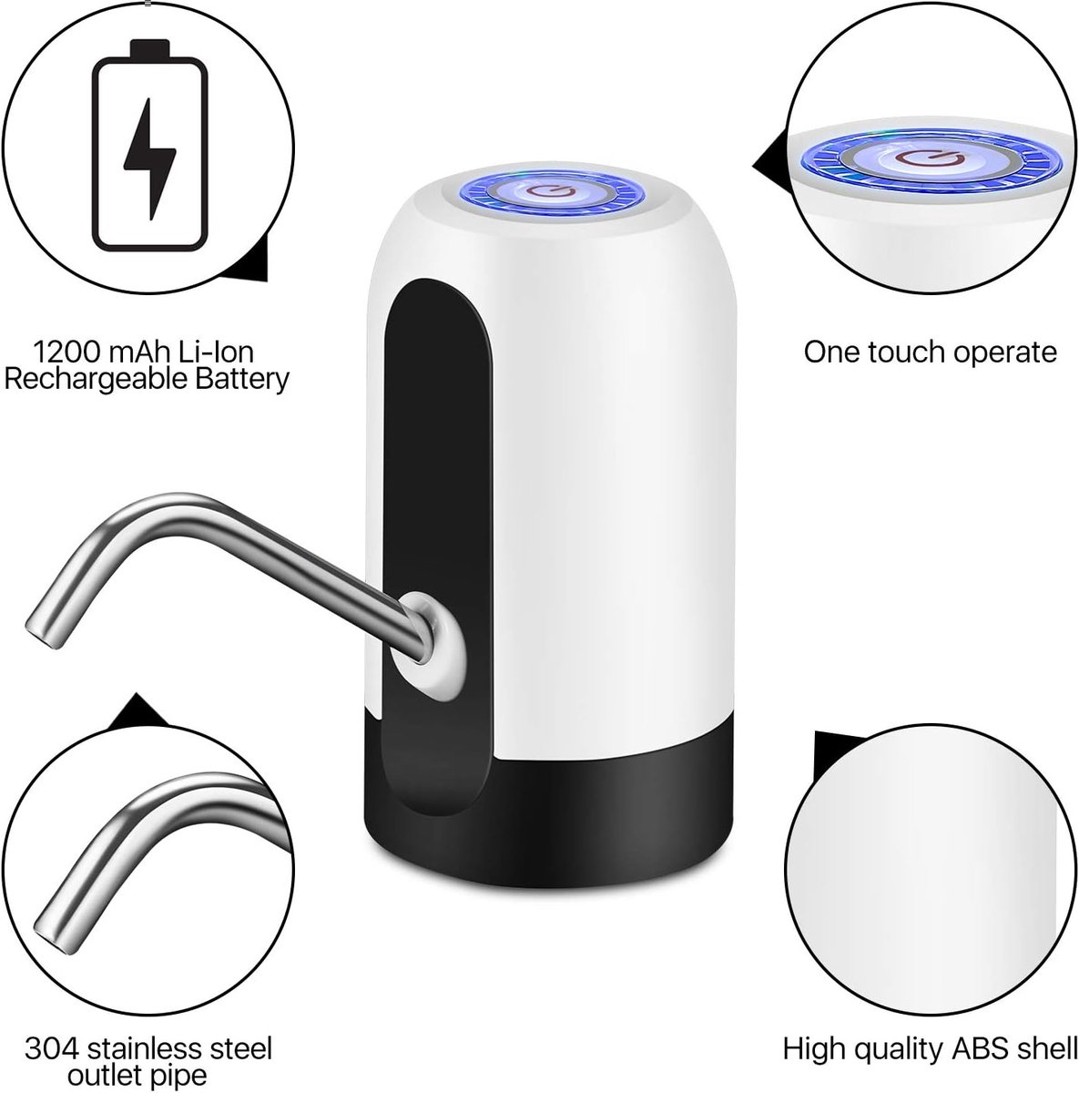 Electric water pump - Portable water pump - Water pump - Water bottle dispenser - detachable electric pump - for desk, countertop, kitchen and office - white - 7.2*7.2*12.5 cm - Image 3