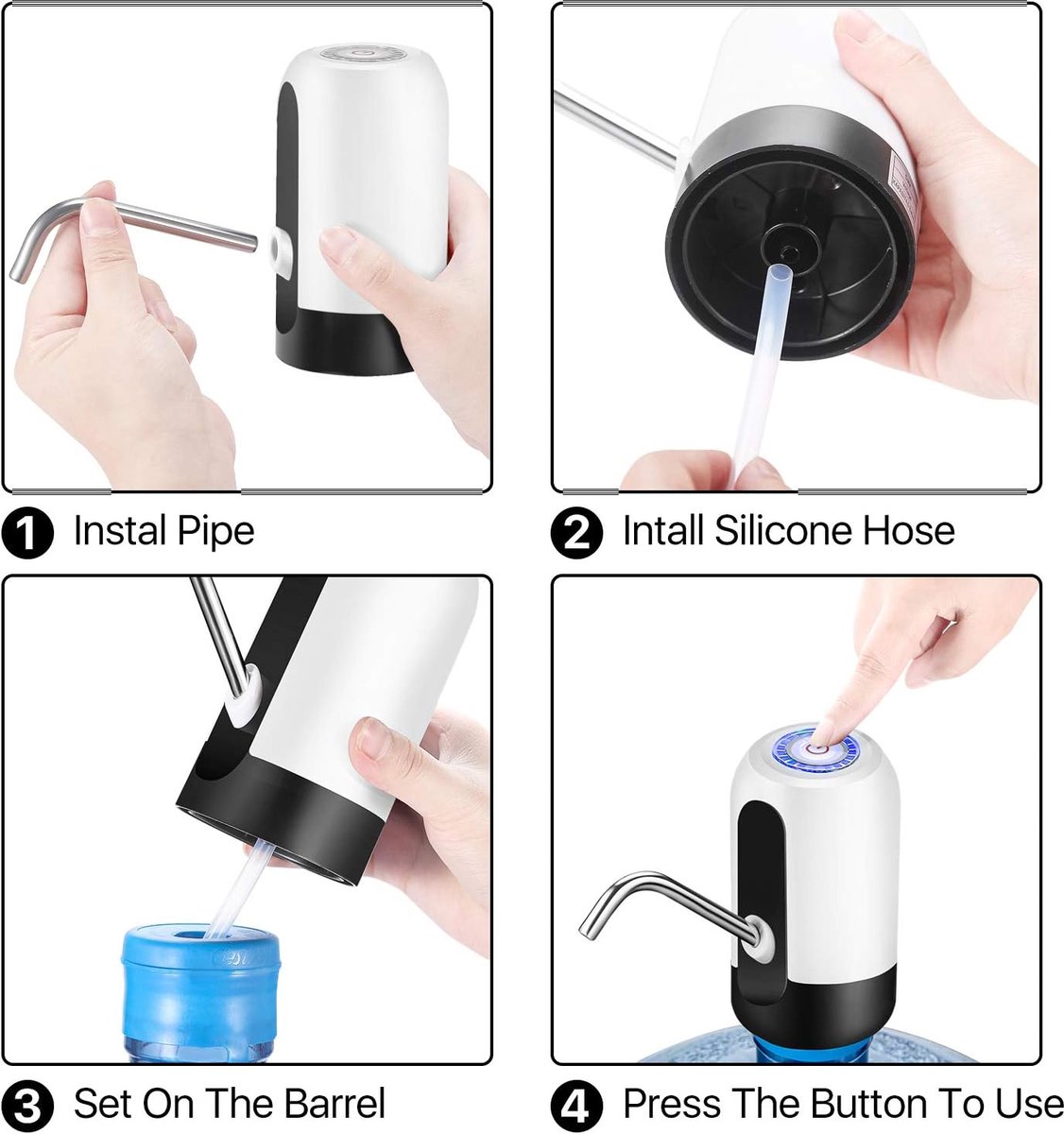 Electric water pump - Portable water pump - Water pump - Water bottle dispenser - detachable electric pump - for desk, countertop, kitchen and office - white - 7.2*7.2*12.5 cm - Image 4