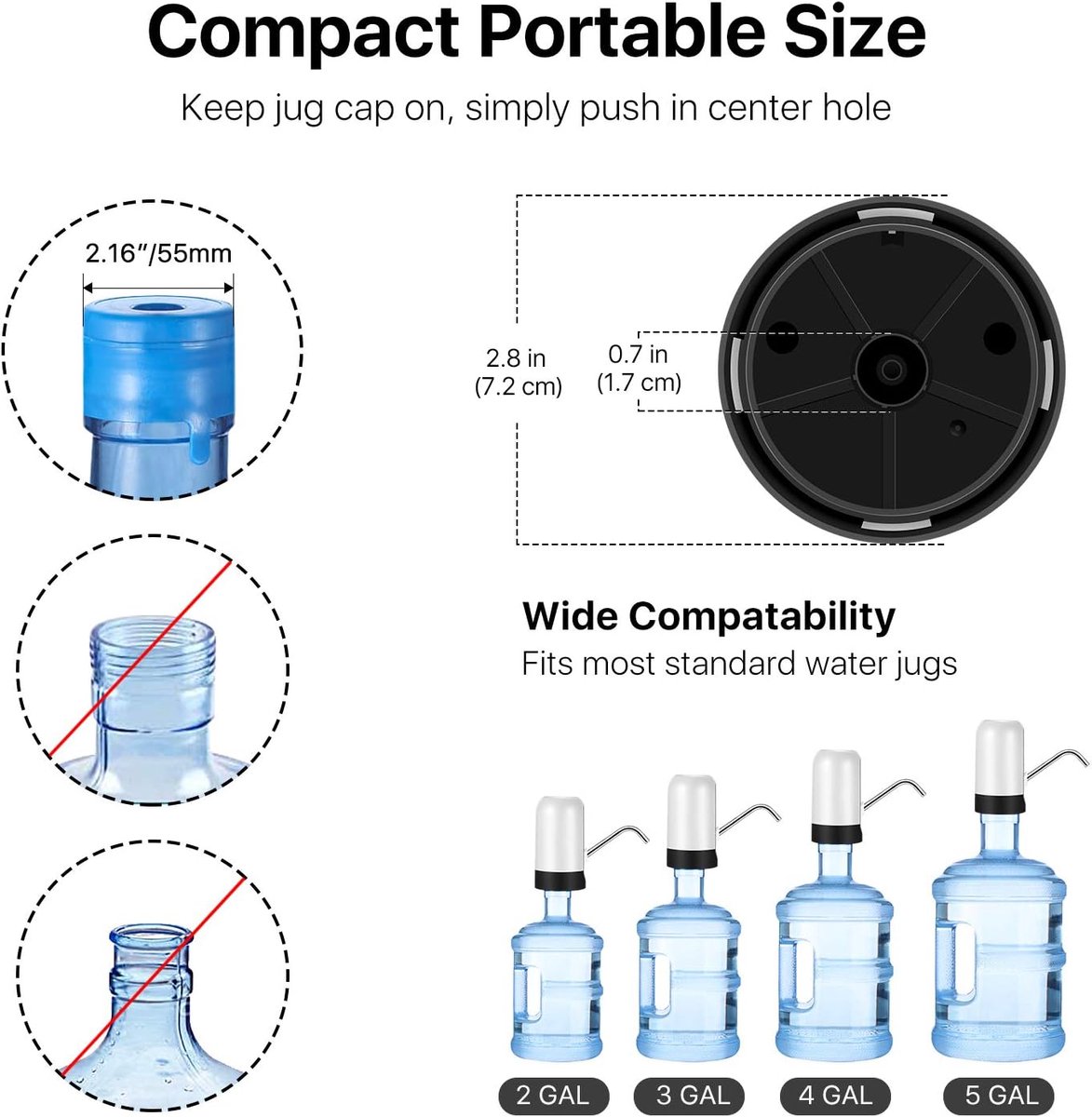 Electric water pump - Portable water pump - Water pump - Water bottle dispenser - detachable electric pump - for desk, countertop, kitchen and office - white - 7.2*7.2*12.5 cm - Image 6
