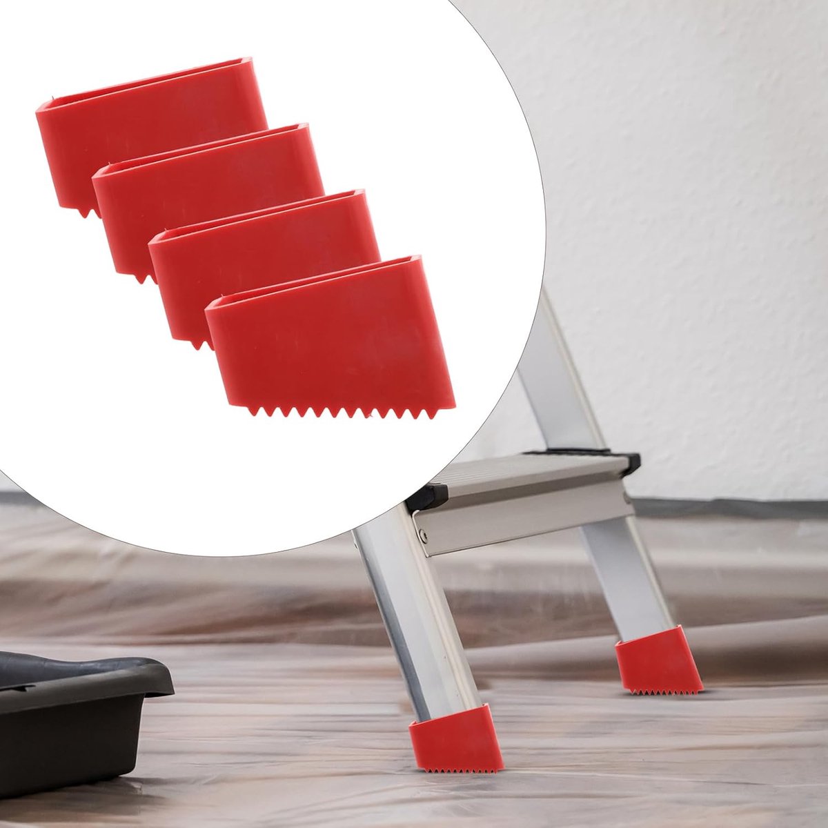 4 pieces - 5*3.8*2 cm - non-slip ladder foot covers - durable accessories for home ladders - attic ladder stepladder foot caps - stepladder feet rubber non-slip pads - easy to install - rubber foot covers - red - Image 3