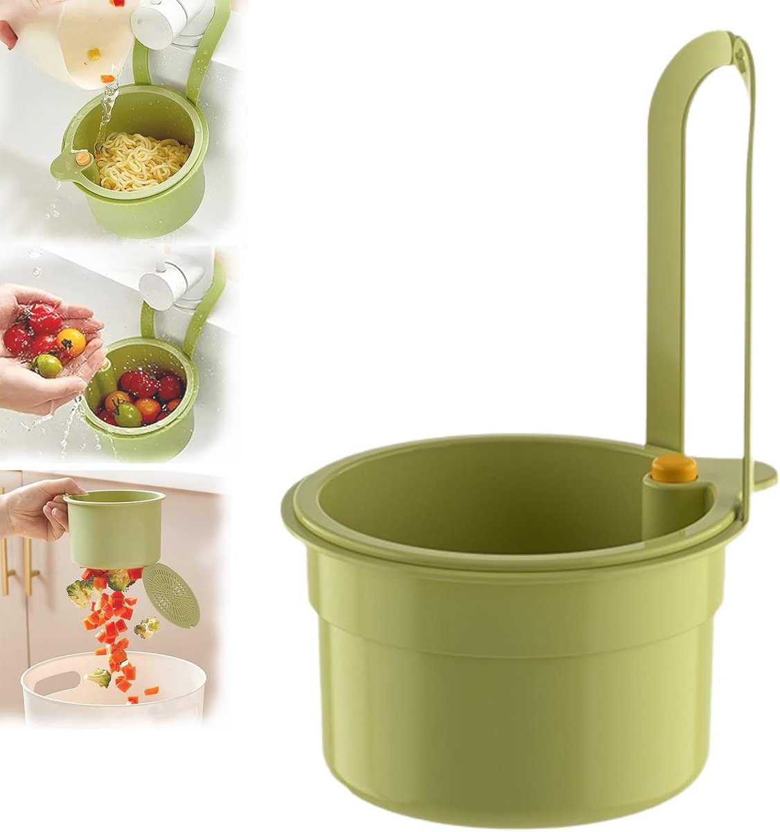 Drain Basket - Drain Filter - Sink Storage Holder - Faucet Hanging Strainer - Sink Drain Basket - Sink Strainer Basket - Sink Food Waste Collection Bin - Sink Trash Can - Plastic Kitchen Sink Strainer - Food Fruit Vegetable Drying Rack - Green - Image 1