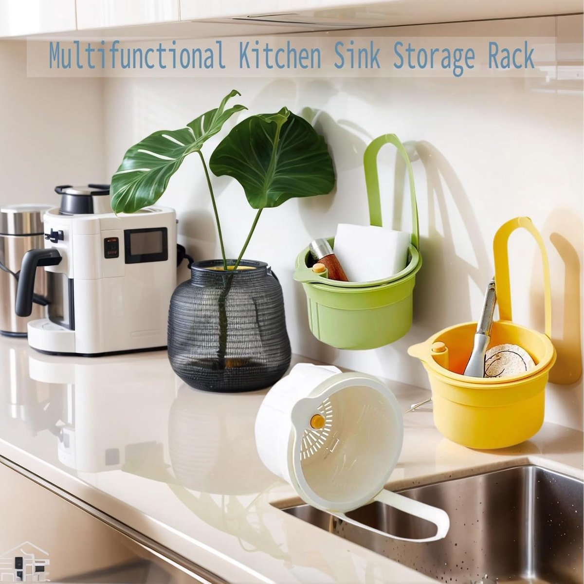 Drain Basket - Drain Filter - Sink Storage Holder - Faucet Hanging Strainer - Sink Drain Basket - Sink Strainer Basket - Sink Food Waste Collection Bin - Sink Trash Can - Plastic Kitchen Sink Strainer - Food Fruit Vegetable Drying Rack - Green - Image 3