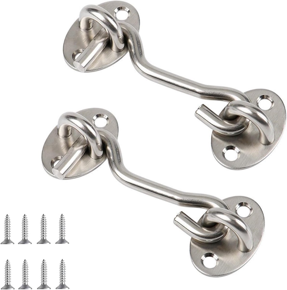 2 pieces - Wind hook - 3 inch - Wind hooks - Door hinges - Door bolt - Hinge - barn door hook - hook and eye bolt - cabin hooks and eye bolt - swivel window hook - door hooks - lock - for sliding door, bedroom, bathroom - 75*39 mm - silver - Image 1