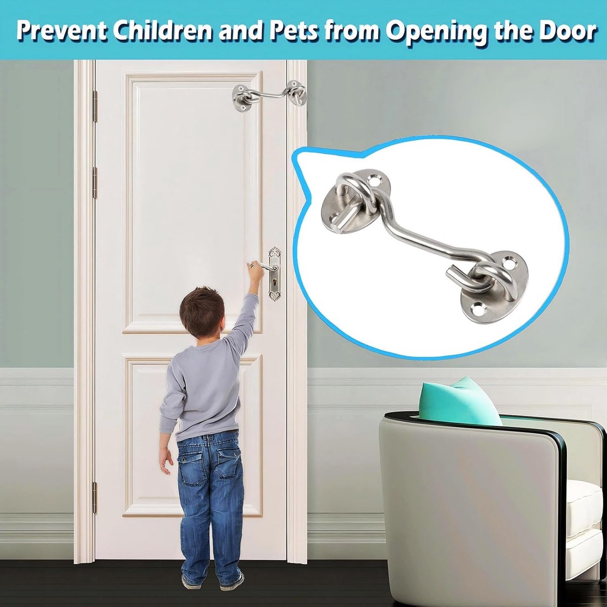 2 pieces - Wind hook - 3 inch - Wind hooks - Door hinges - Door bolt - Hinge - barn door hook - hook and eye bolt - cabin hooks and eye bolt - swivel window hook - door hooks - lock - for sliding door, bedroom, bathroom - 75*39 mm - silver - Image 2