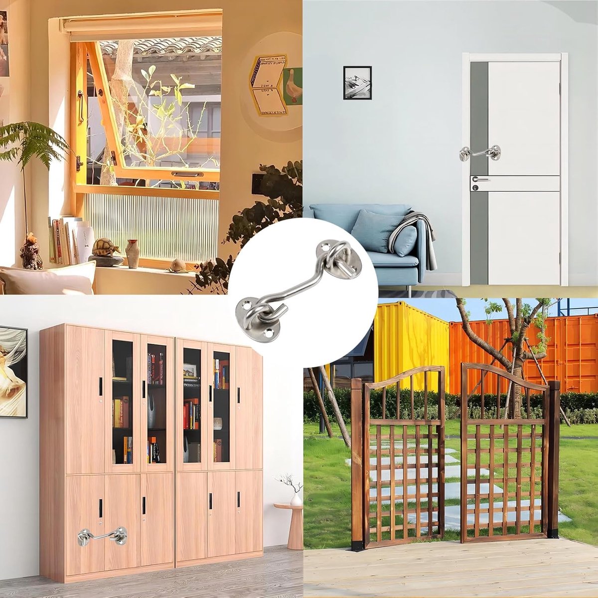 2 pieces - Wind hook - 3 inch - Wind hooks - Door hinges - Door bolt - Hinge - barn door hook - hook and eye bolt - cabin hooks and eye bolt - swivel window hook - door hooks - lock - for sliding door, bedroom, bathroom - 75*39 mm - silver - Image 4