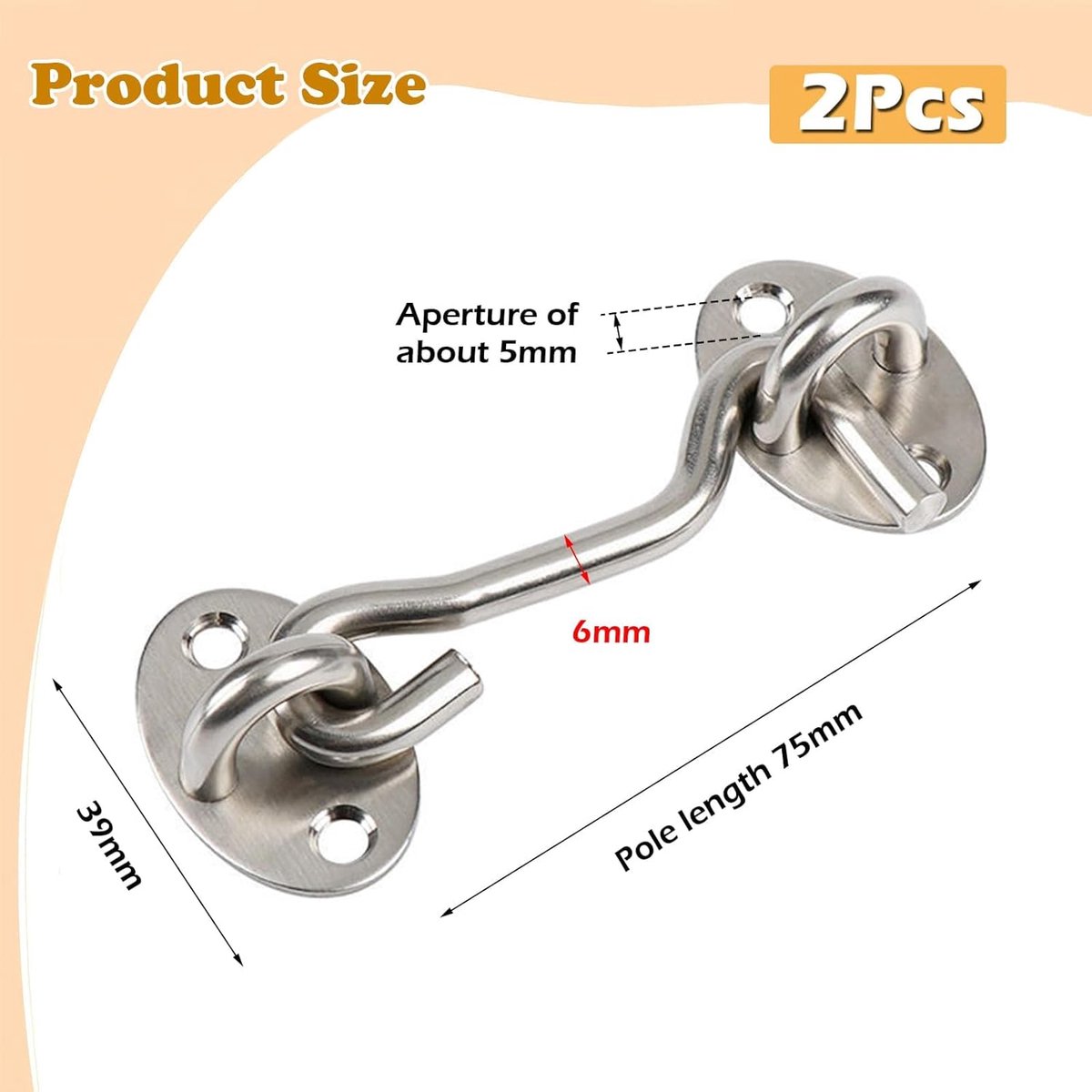 2 pieces - Wind hook - 3 inch - Wind hooks - Door hinges - Door bolt - Hinge - barn door hook - hook and eye bolt - cabin hooks and eye bolt - swivel window hook - door hooks - lock - for sliding door, bedroom, bathroom - 75*39 mm - silver - Image 5