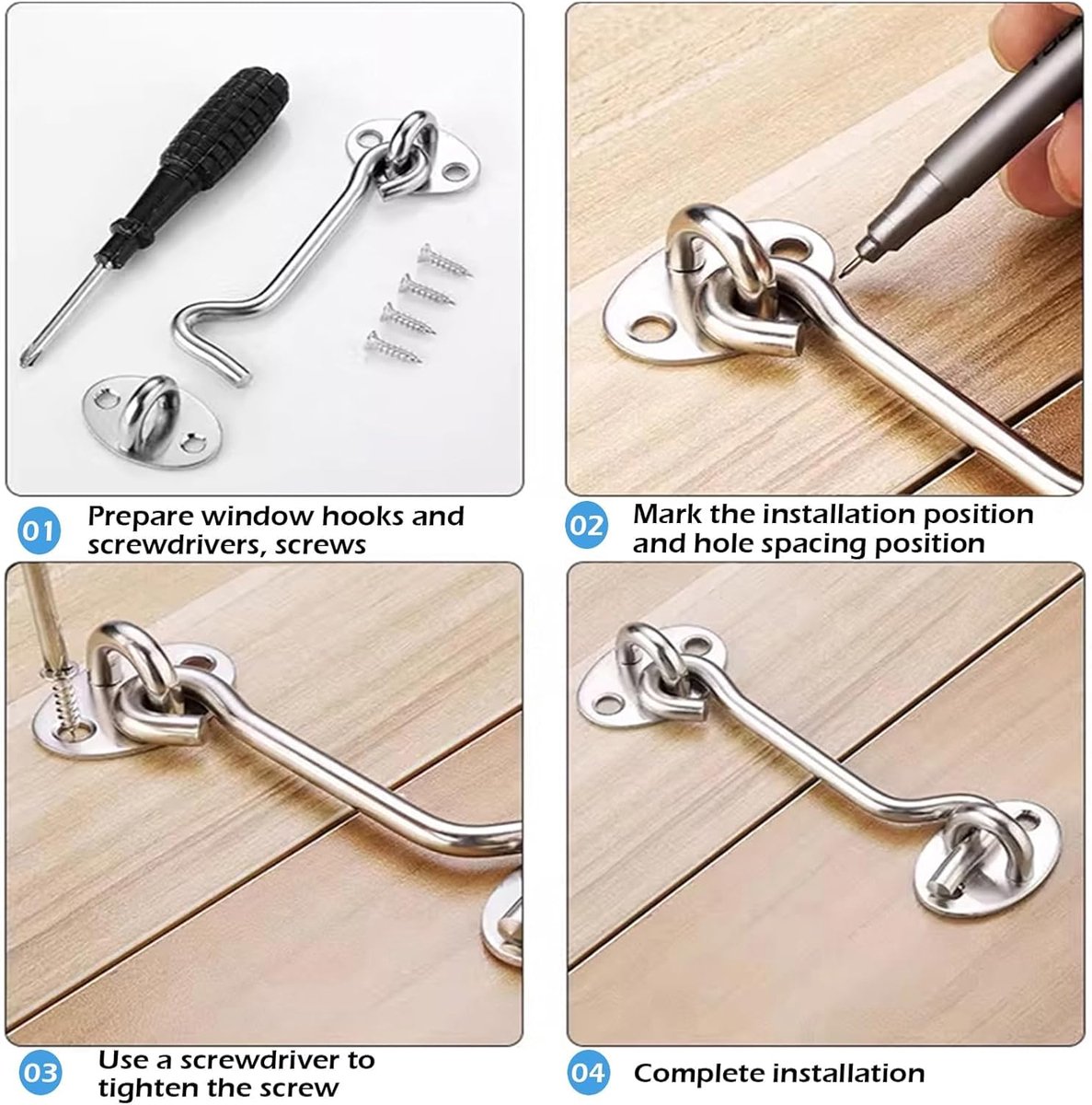 2 pieces - Wind hook - 3 inch - Wind hooks - Door hinges - Door bolt - Hinge - barn door hook - hook and eye bolt - cabin hooks and eye bolt - swivel window hook - door hooks - lock - for sliding door, bedroom, bathroom - 75*39 mm - silver - Image 6