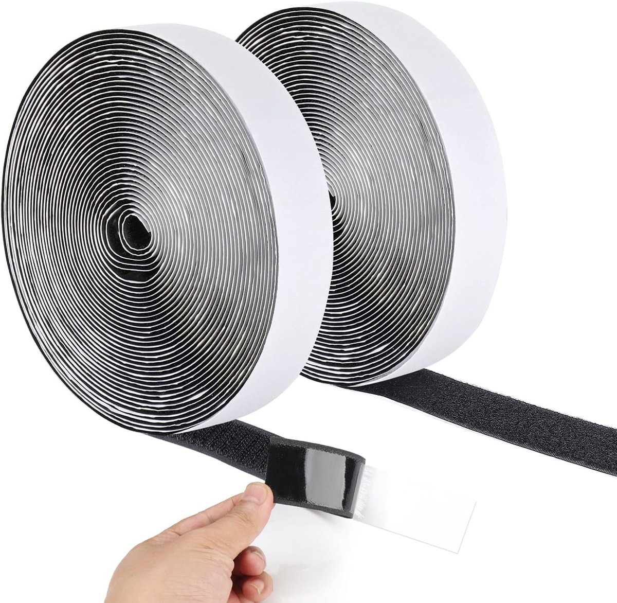 20 mm*10 m - Velcro - self-adhesive tape - reusable tape - nylon fastening strip - strong adhesive strips - with strong adhesive on the back - for sewing, crafting and DIY applications - Indoor and outdoor use - black - Image 1