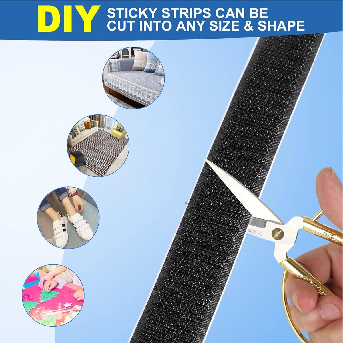 20 mm*10 m - Velcro - self-adhesive tape - reusable tape - nylon fastening strip - strong adhesive strips - with strong adhesive on the back - for sewing, crafting and DIY applications - Indoor and outdoor use - black - Image 4