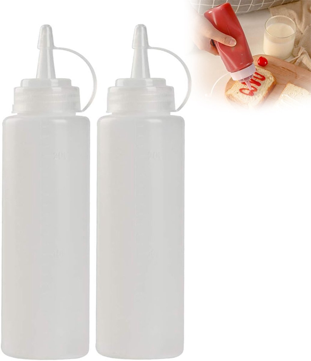 Dispensing bottle - 2 pieces - Squeeze bottle - 300 ml - sauce bottle - Squeeze Squirt Seasoning Bottles with Cap - sauce bottles - Transparent Plastic - for Ketchup Salad dressing Mustard Olive oil - Squeeze seasoning bottles - Garnish bottle - Transpare - Image 1