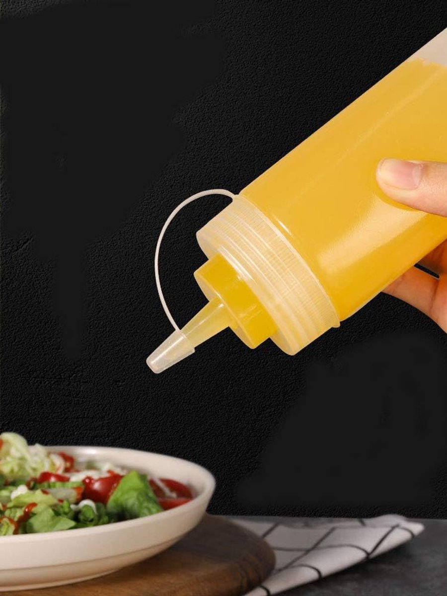 Dispensing bottle - 2 pieces - Squeeze bottle - 300 ml - sauce bottle - Squeeze Squirt Seasoning Bottles with Cap - sauce bottles - Transparent Plastic - for Ketchup Salad dressing Mustard Olive oil - Squeeze seasoning bottles - Garnish bottle - Transpare - Image 3