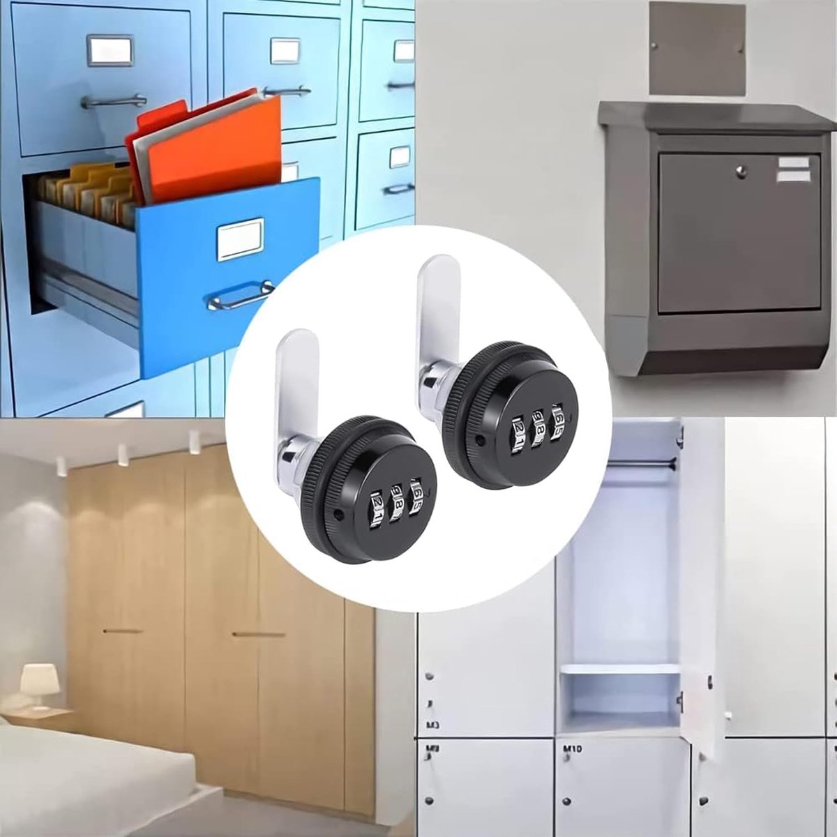 2 pieces - Combination lock - 62*38 mm - Suitable for panel thicknesses of 15-25 mm - Cabinet locks - Drawer locks - secure drawer mailbox cabinet code lock - for cabinet drawer mailbox - black - Image 2