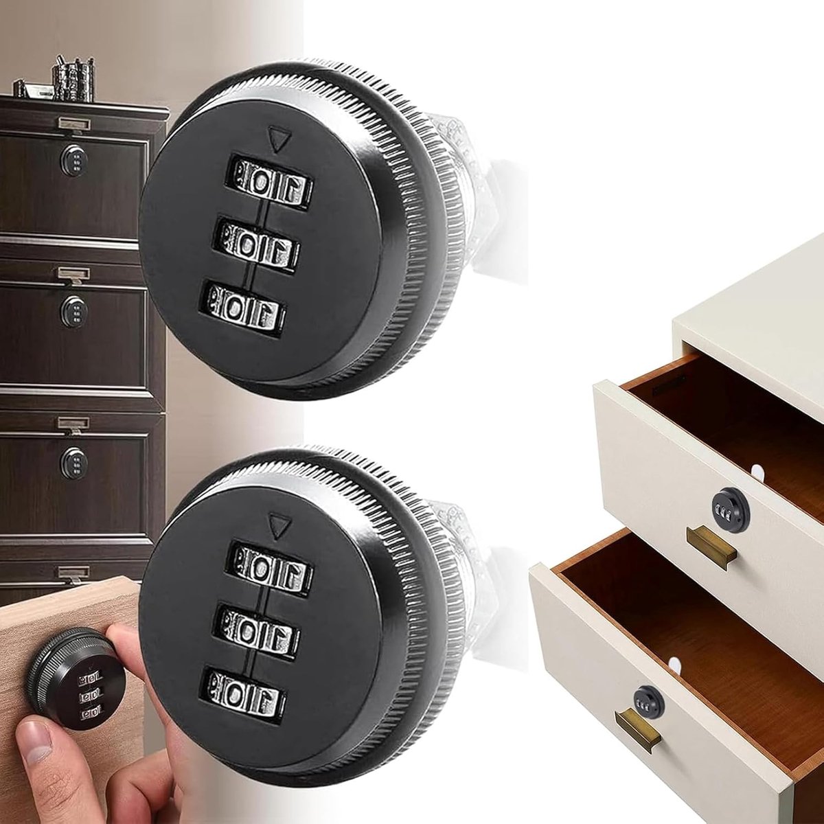 2 pieces - Combination lock - 62*38 mm - Suitable for panel thicknesses of 15-25 mm - Cabinet locks - Drawer locks - secure drawer mailbox cabinet code lock - for cabinet drawer mailbox - black - Image 3