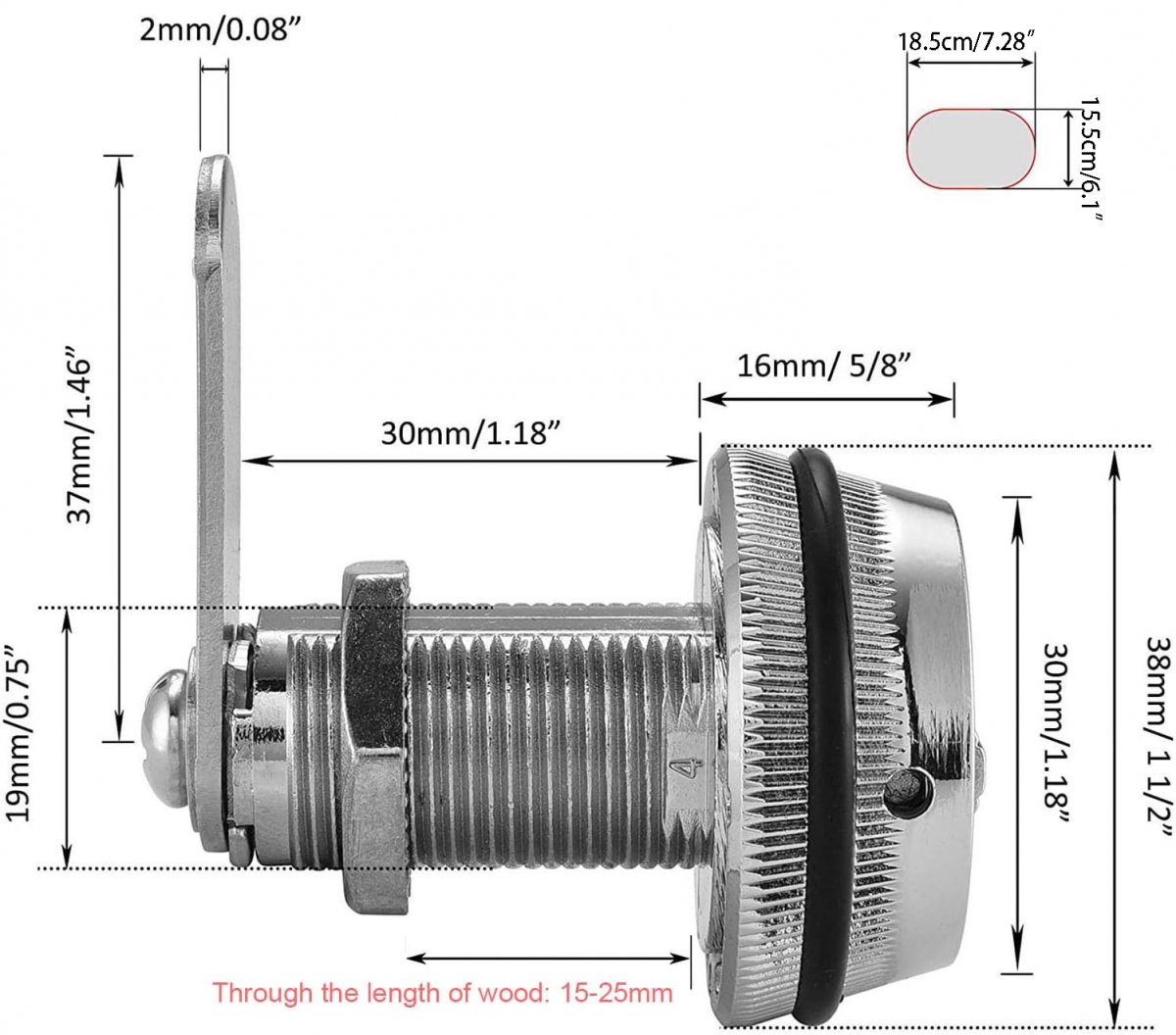 2 pieces - Combination lock - 62*38 mm - Suitable for panel thicknesses of 15-25 mm - Cabinet locks - Drawer locks - secure drawer mailbox cabinet code lock - for cabinet drawer mailbox - black - Image 5