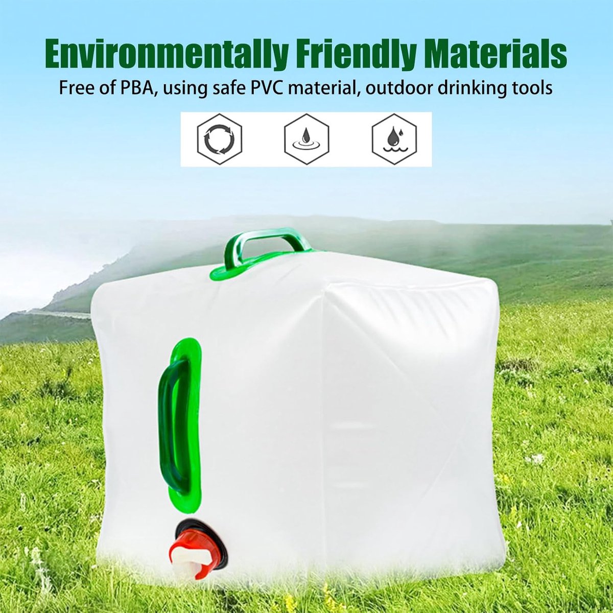 20L - Water tank - Foldable water tank - Foldable water bag - Foldable water container with tap - Portable foldable water bottle - Hydration bag - Camping hydration bag - Easy to store - Travel-friendly - With 2 handles - 28*28*26 cm - Image 2