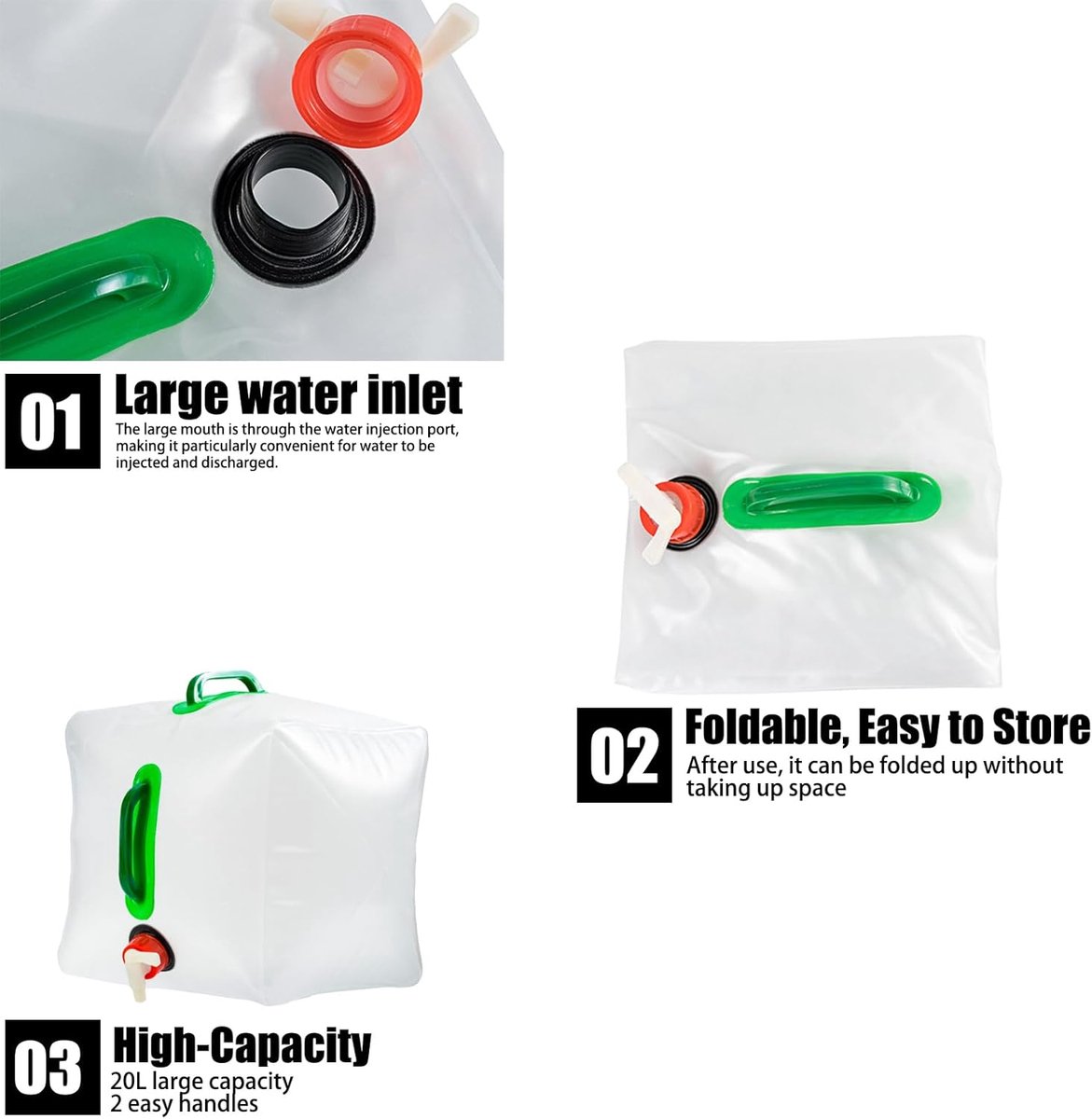 20L - Water tank - Foldable water tank - Foldable water bag - Foldable water container with tap - Portable foldable water bottle - Hydration bag - Camping hydration bag - Easy to store - Travel-friendly - With 2 handles - 28*28*26 cm - Image 3