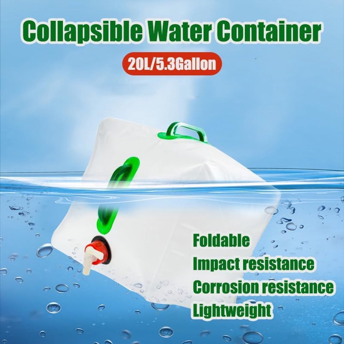 20L - Water tank - Foldable water tank - Foldable water bag - Foldable water container with tap - Portable foldable water bottle - Hydration bag - Camping hydration bag - Easy to store - Travel-friendly - With 2 handles - 28*28*26 cm - Image 4