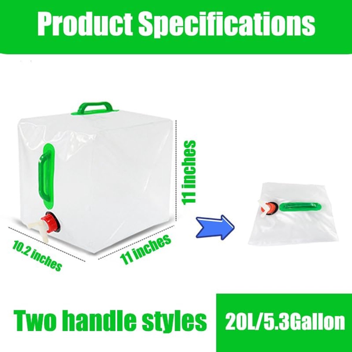 20L - Water tank - Foldable water tank - Foldable water bag - Foldable water container with tap - Portable foldable water bottle - Hydration bag - Camping hydration bag - Easy to store - Travel-friendly - With 2 handles - 28*28*26 cm - Image 5