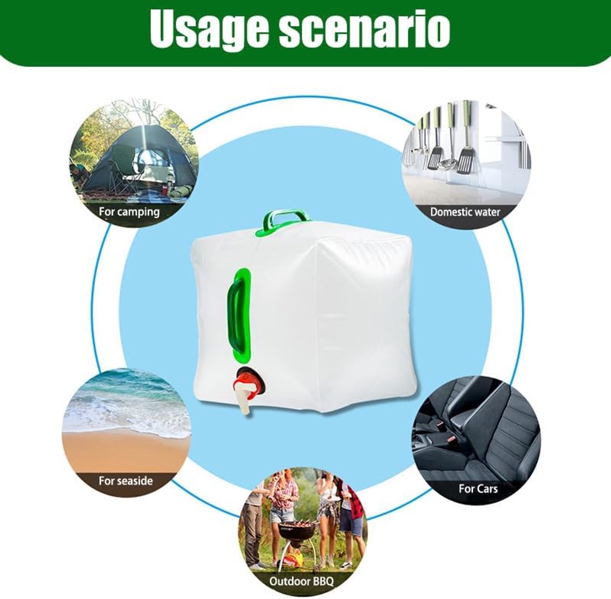 20L - Water tank - Foldable water tank - Foldable water bag - Foldable water container with tap - Portable foldable water bottle - Hydration bag - Camping hydration bag - Easy to store - Travel-friendly - With 2 handles - 28*28*26 cm - Image 6