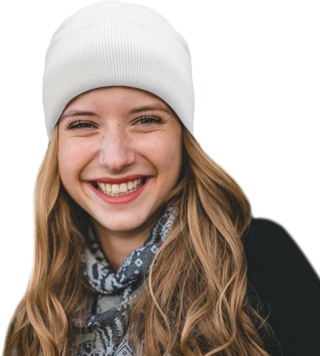 Hat - Knitted hat - Winter hat - Warm hat - Hat with satin lining - warm winter hat - knitted winter hat with fold-over brim - silk lining - soft knitted hat - warm and comfortable - for women and men - white - Image 2