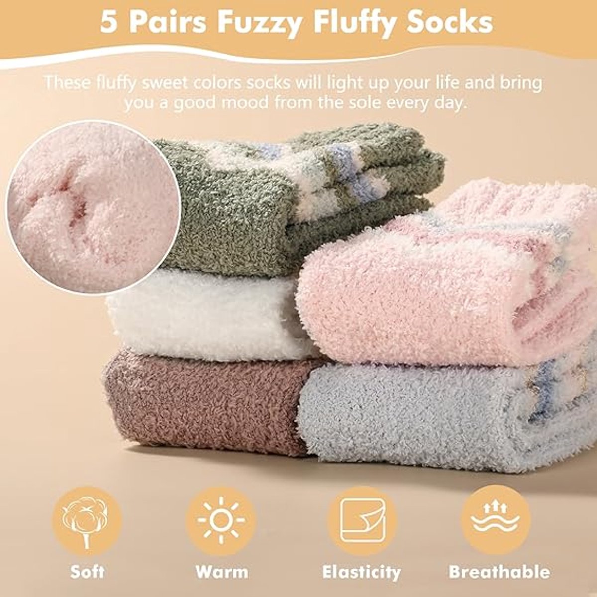 5 Pairs of Socks - women's socks - house socks - Warm Fuzzy Fleece Socks - Warm Winter Sock Set - Thick Socks - Winter Socks - Warm Socks - Sleep Socks - Heated Socks - keep warm - Plush and comfortable - thick plush socks - coral fleece - Image 2