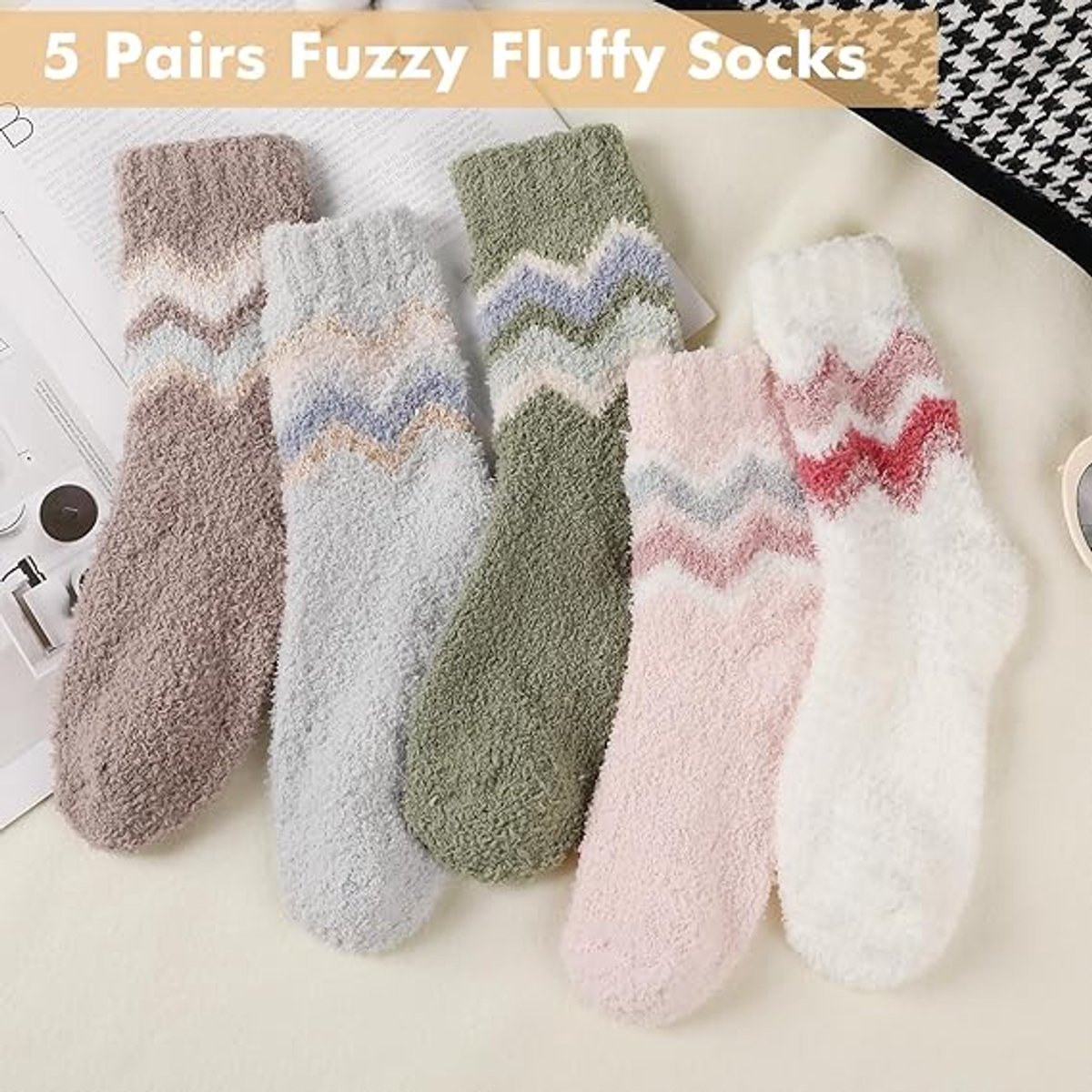 5 Pairs of Socks - women's socks - house socks - Warm Fuzzy Fleece Socks - Warm Winter Sock Set - Thick Socks - Winter Socks - Warm Socks - Sleep Socks - Heated Socks - keep warm - Plush and comfortable - thick plush socks - coral fleece - Image 3