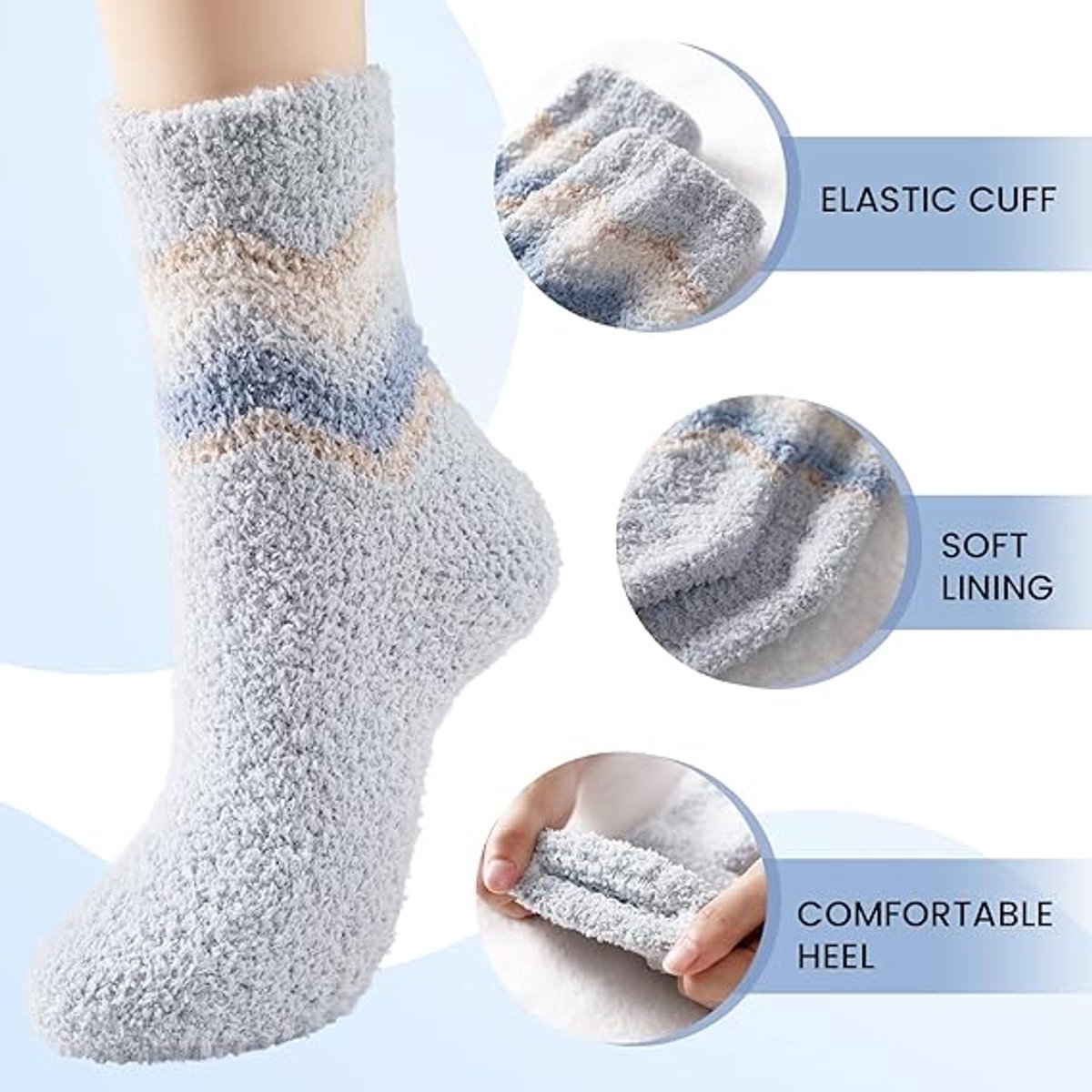 5 Pairs of Socks - women's socks - house socks - Warm Fuzzy Fleece Socks - Warm Winter Sock Set - Thick Socks - Winter Socks - Warm Socks - Sleep Socks - Heated Socks - keep warm - Plush and comfortable - thick plush socks - coral fleece - Image 4