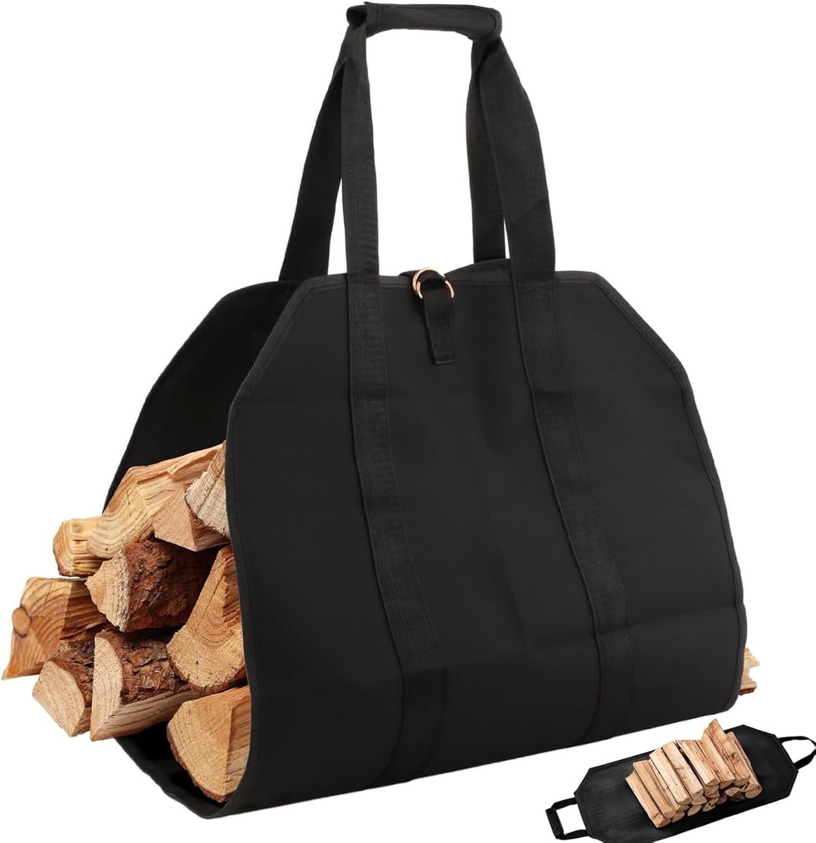 Firewood bag - Firewood sack - Firewood bag - Firewood carrying bag - Firewood carrying bag - Outdoor camping wood bag - large waterproof carrying bag - with non-slip handles - storage bag - firewood storage - for wood stoves and camping - 46*98 cm - blac - Image 1